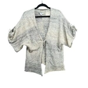 Adam Lippes Sweater Womens Size Medium Gray‎ Beige Mohair Blend Tie Front Kimono